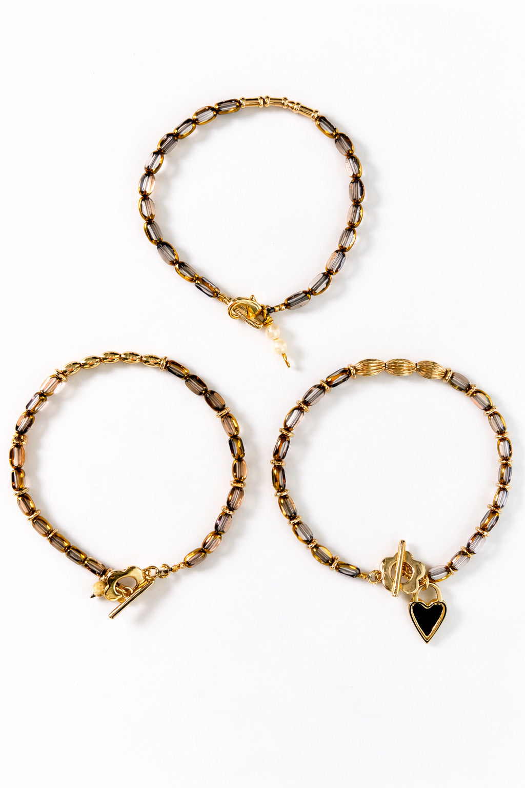 Gold & Gunmetal Ribbed Beaded Bracelet