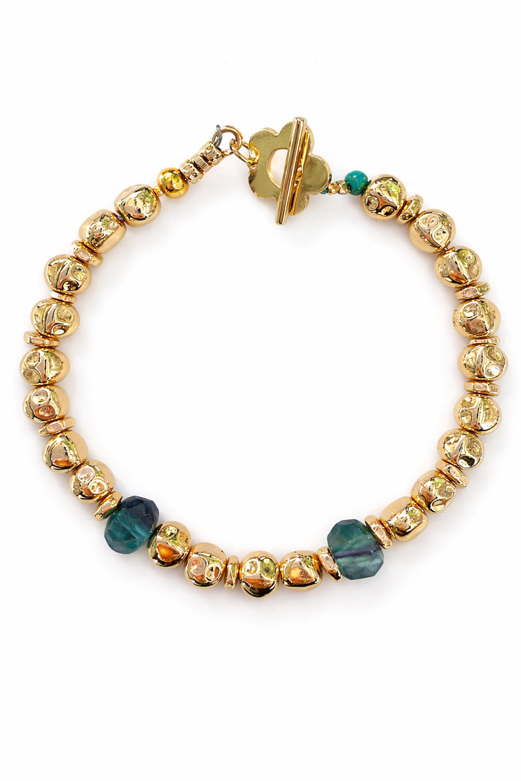 Gold & Teal Faceted Gemstone Toggle Bracelet