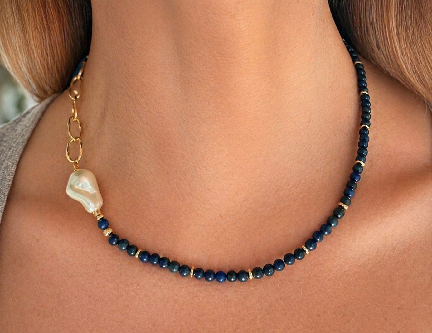 Lapis and Pearl Necklace
