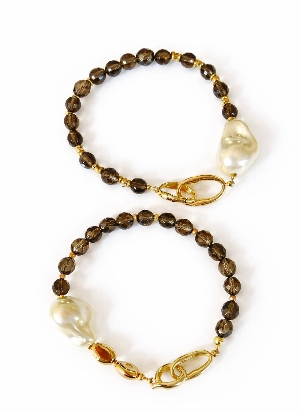 Smoky Quartz & Baroque Pearl Bracelet