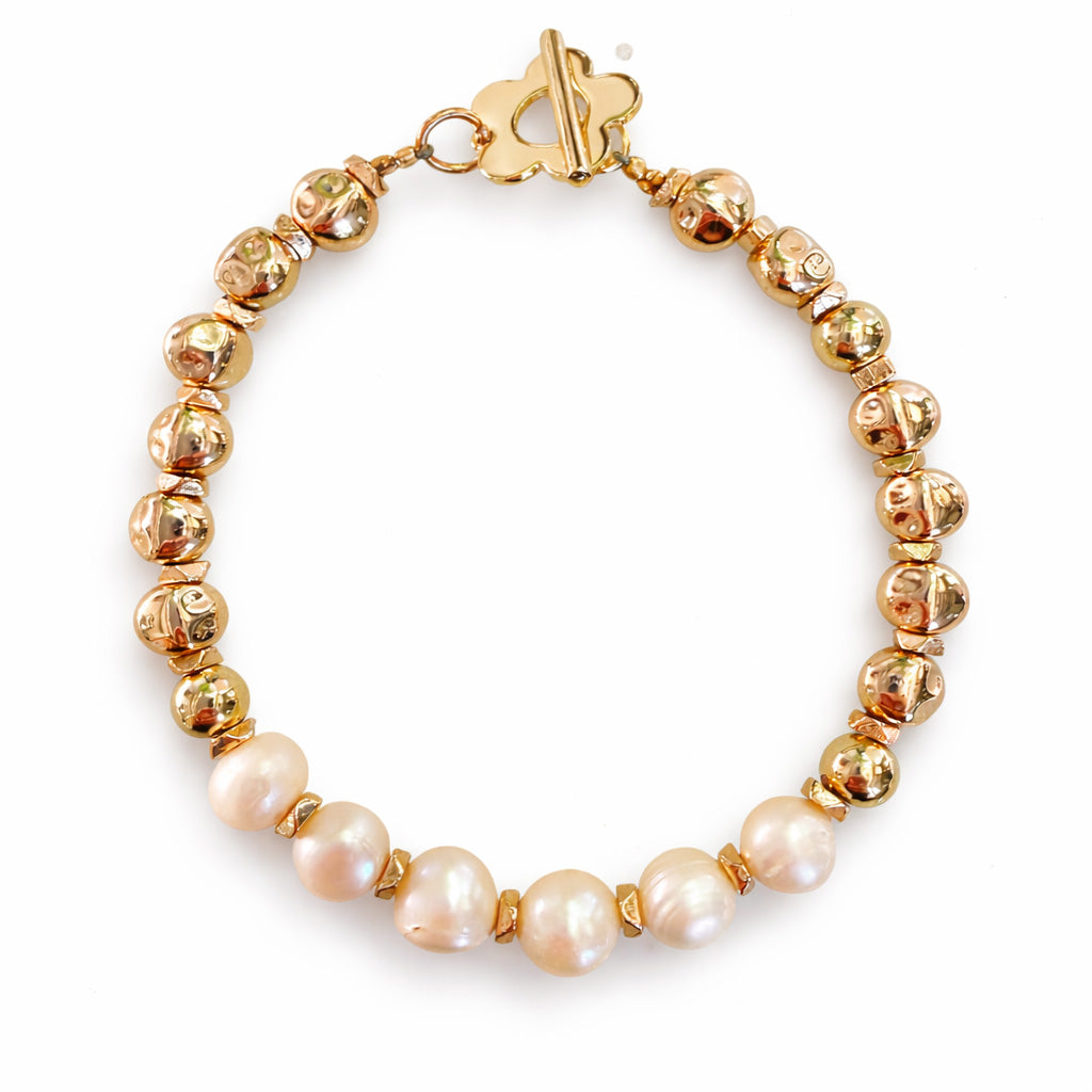 Pearl & Gold Floral Toggle Bracelet
