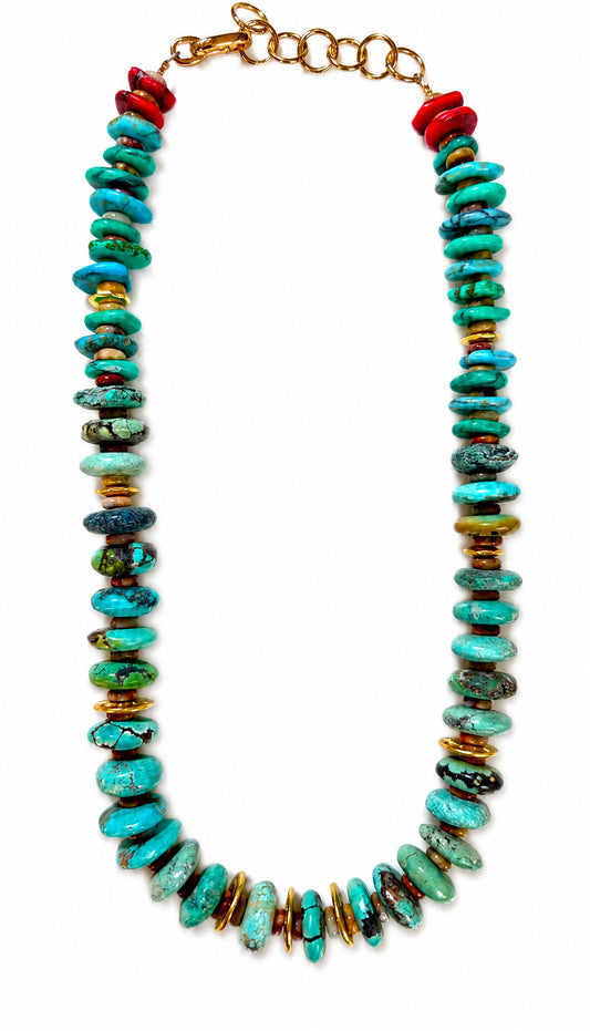 Turquoise Canyon Necklace | Handcrafted Turquoise & Coral Gemstone Jewelry
