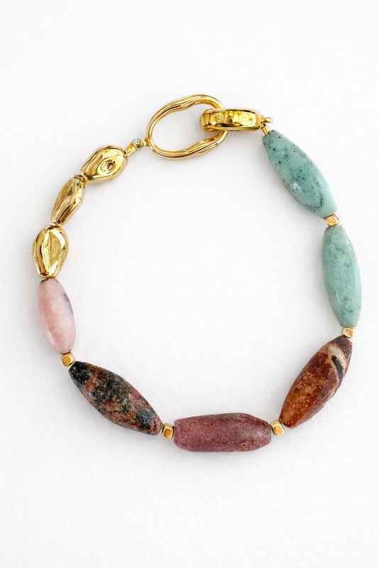Elongated Turquoise & Gold Bracelet