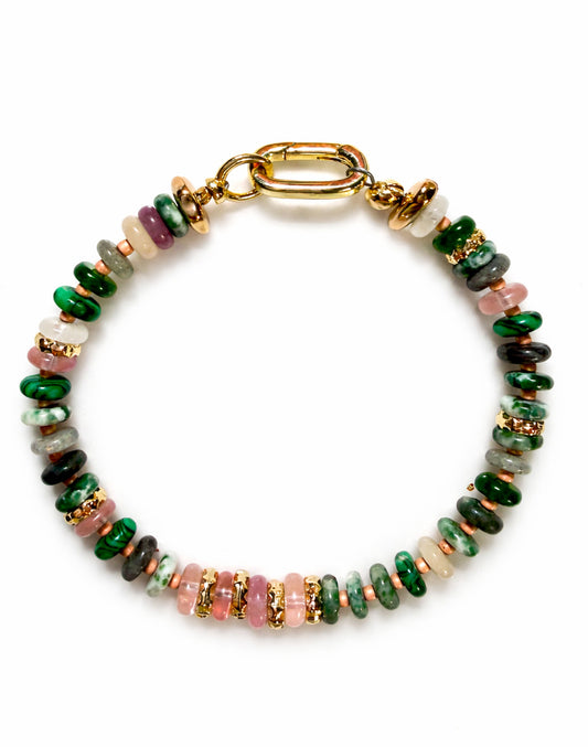 Multi-Stone Chip Harmony Bead Bracelet – Pink & Green