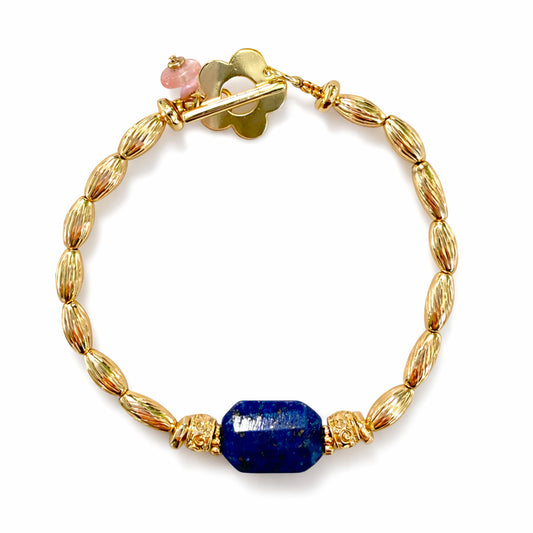 Lapis Lazuli & Gold Floral Toggle Bracelet
