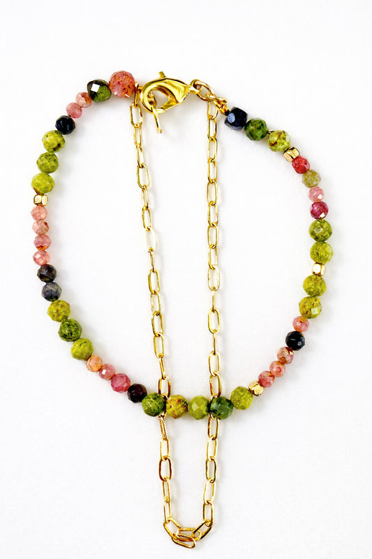 Green Turquoise & Pink Tourmaline Bracelet