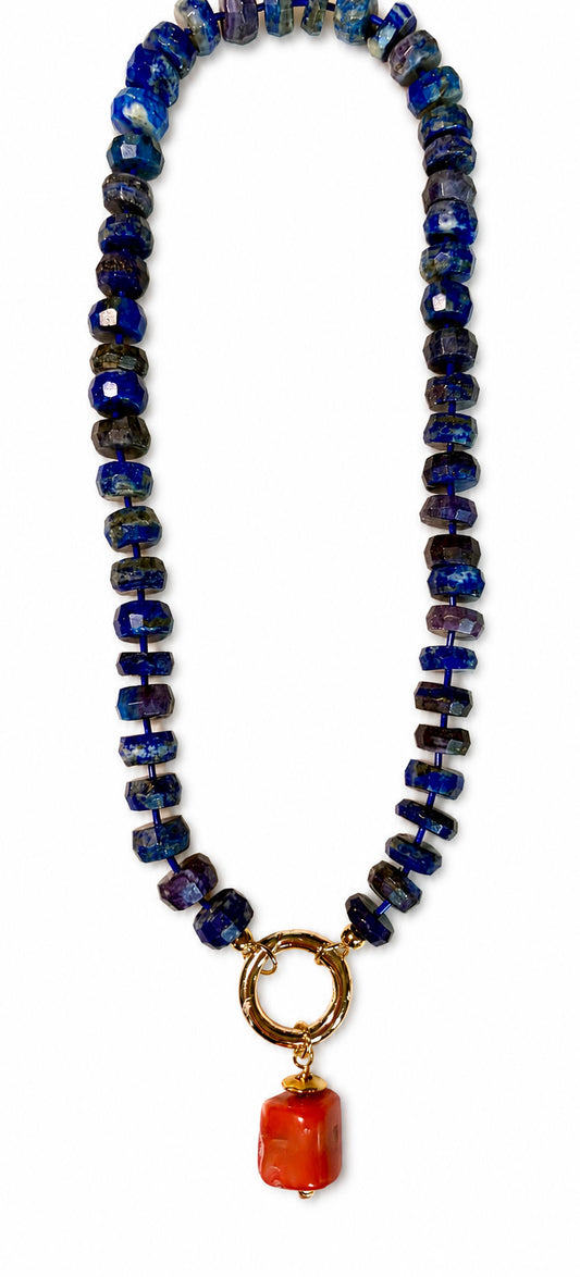 Lapis & Coral Statement Necklace | Handcrafted Gemstone Jewelry