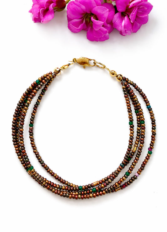Copper 4-Strand Seed Bead Bracelet