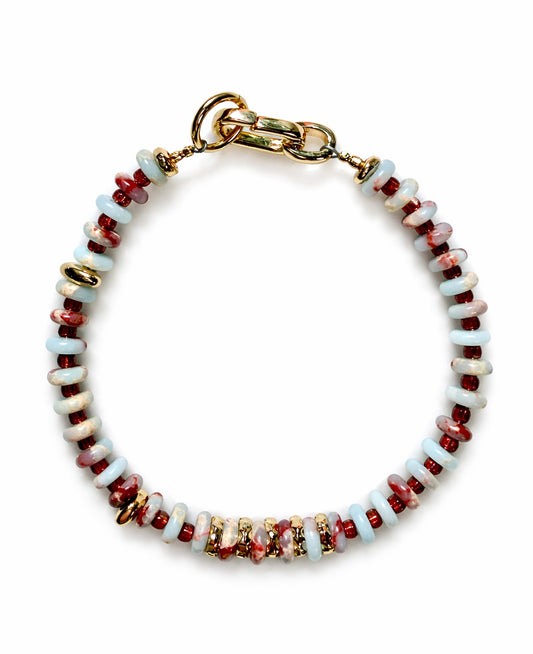 Multi-Stone Chip Bead Harmony Bracelet – Blue & Coral