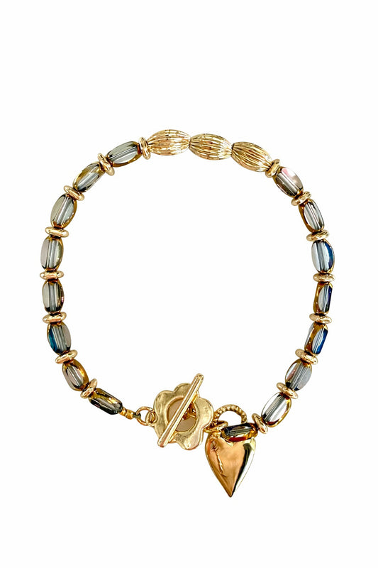 Gold & Gunmetal Ribbed Beaded Bracelet
