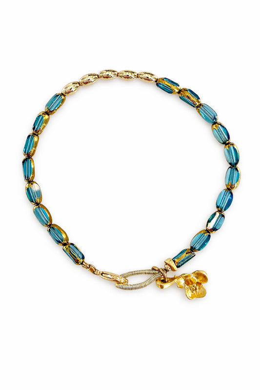Blue Glass & Gold  Charm Bracelet