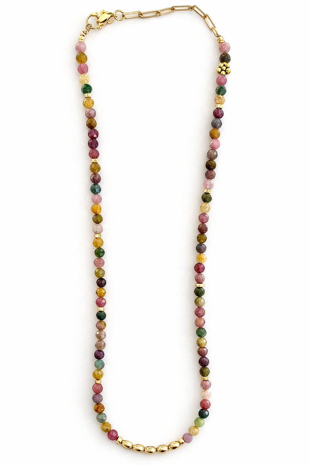 Tourmaline & Oval Gold Beaded Necklace