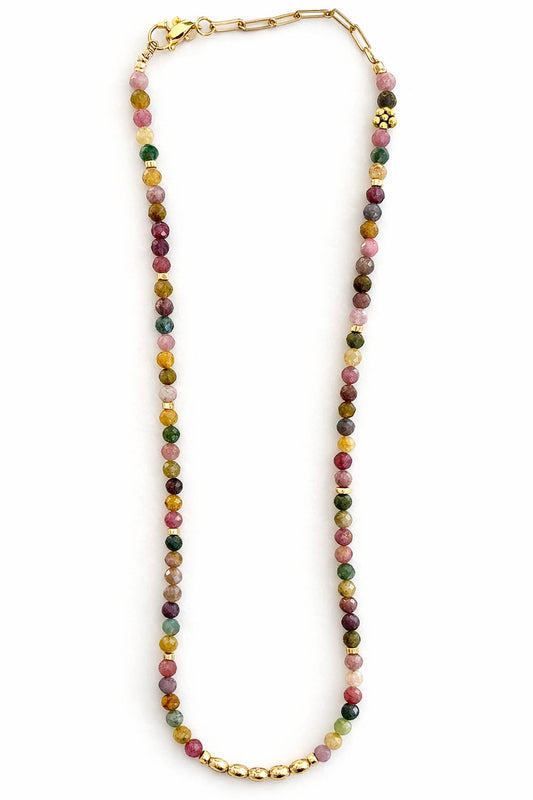 Tourmaline & Oval Gold Beaded Necklace