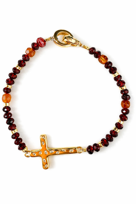 Garnet & Crystal Cross Bracelet