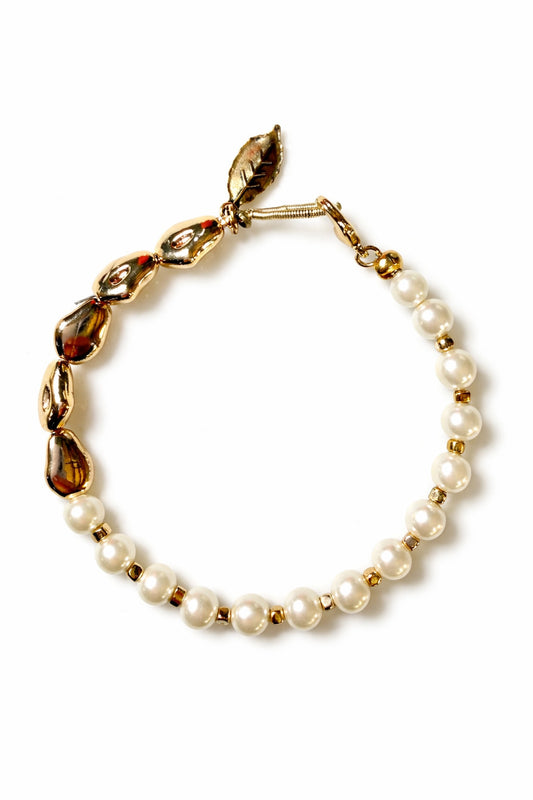 Golden Leaf Pearl Bracelet