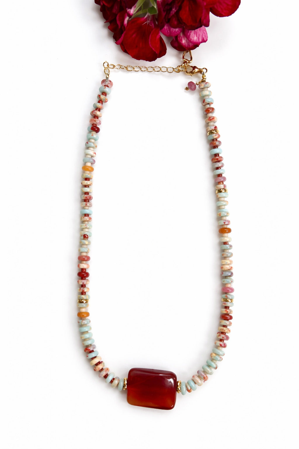 Multi-Stone Chip Bead Harmony Necklace - Light Blue