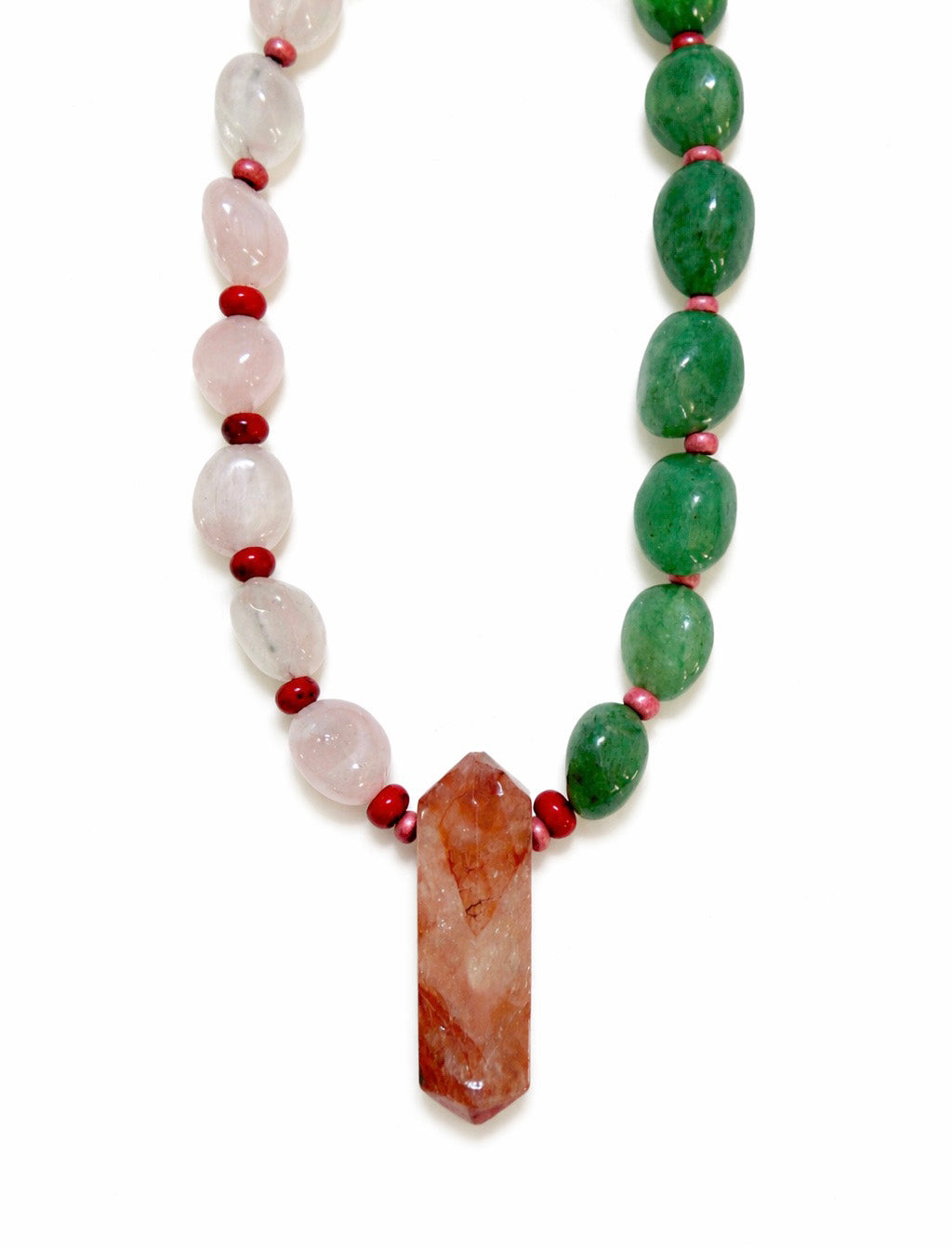 Rose Quartz and Green Beaded Necklace