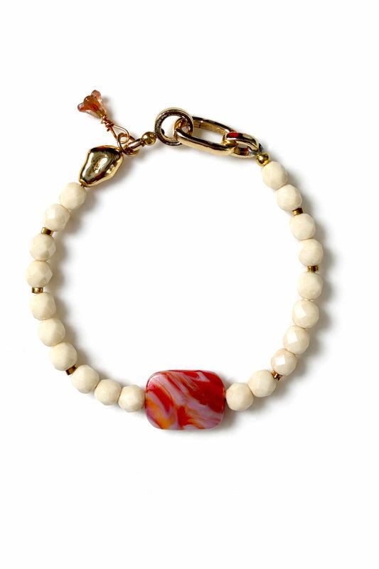Sunset Stone Cream Beaded Bracelet