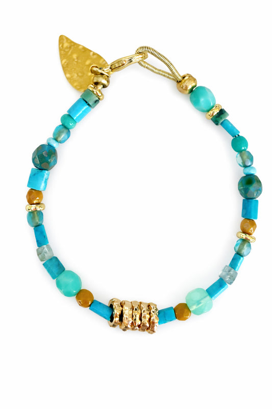Turquoise & Gold Heart Charm Boho Bracelet
