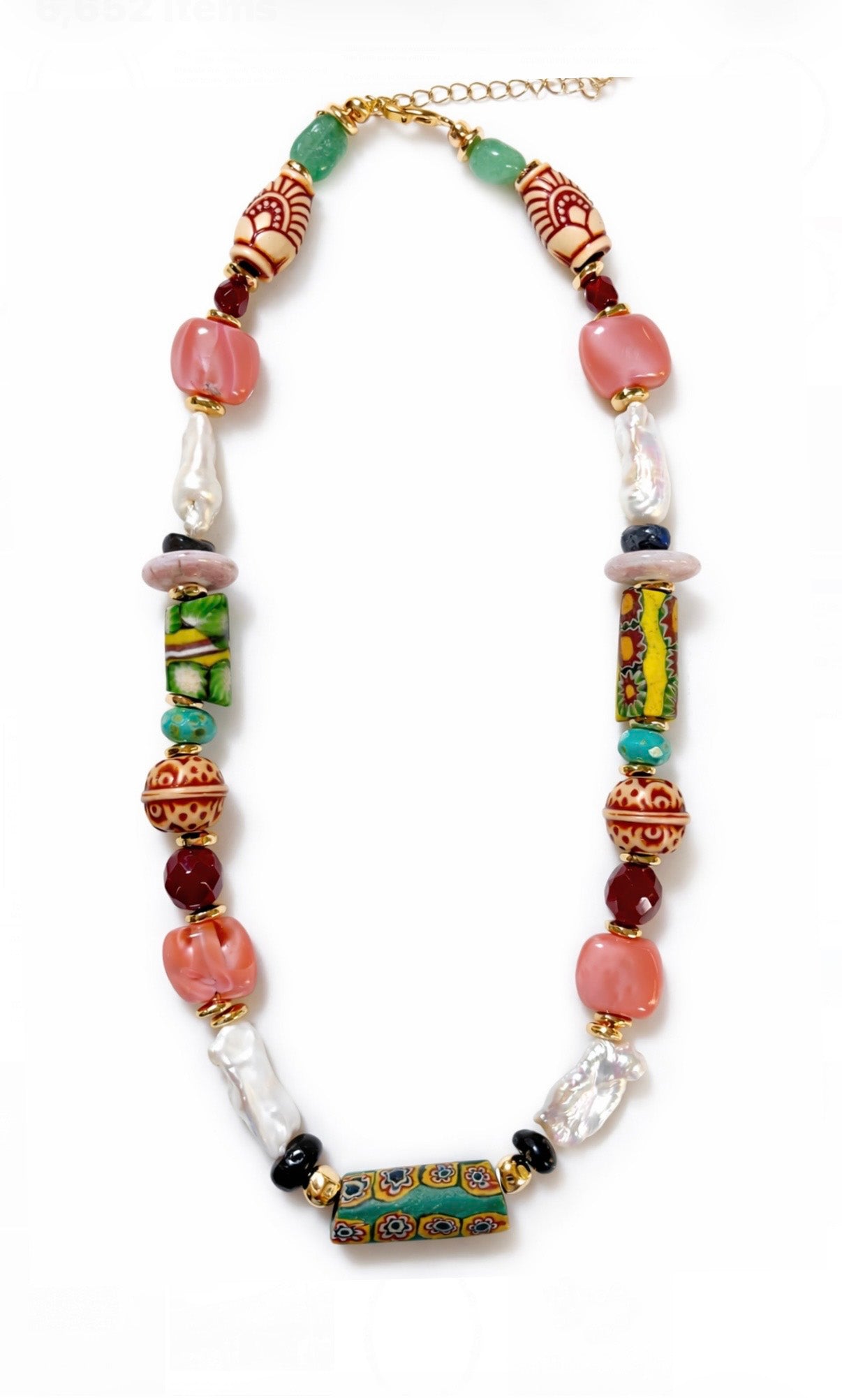 Free Spirit Artisan Statement Necklace - Green and Pink
