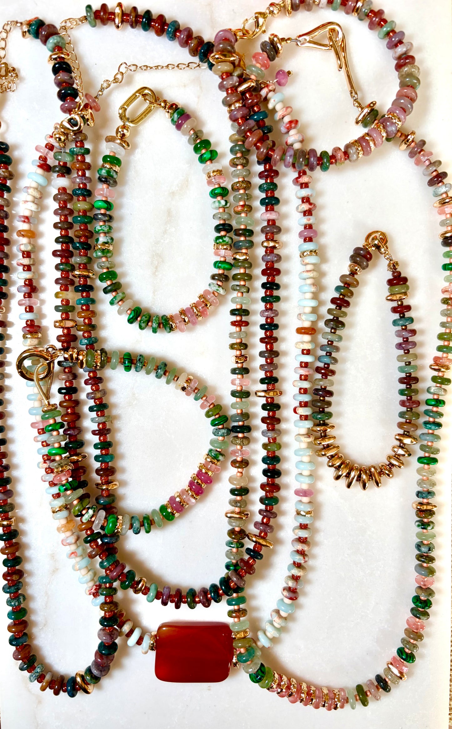 Multi-Stone Chip Bead and  Pendant Harmony Necklace