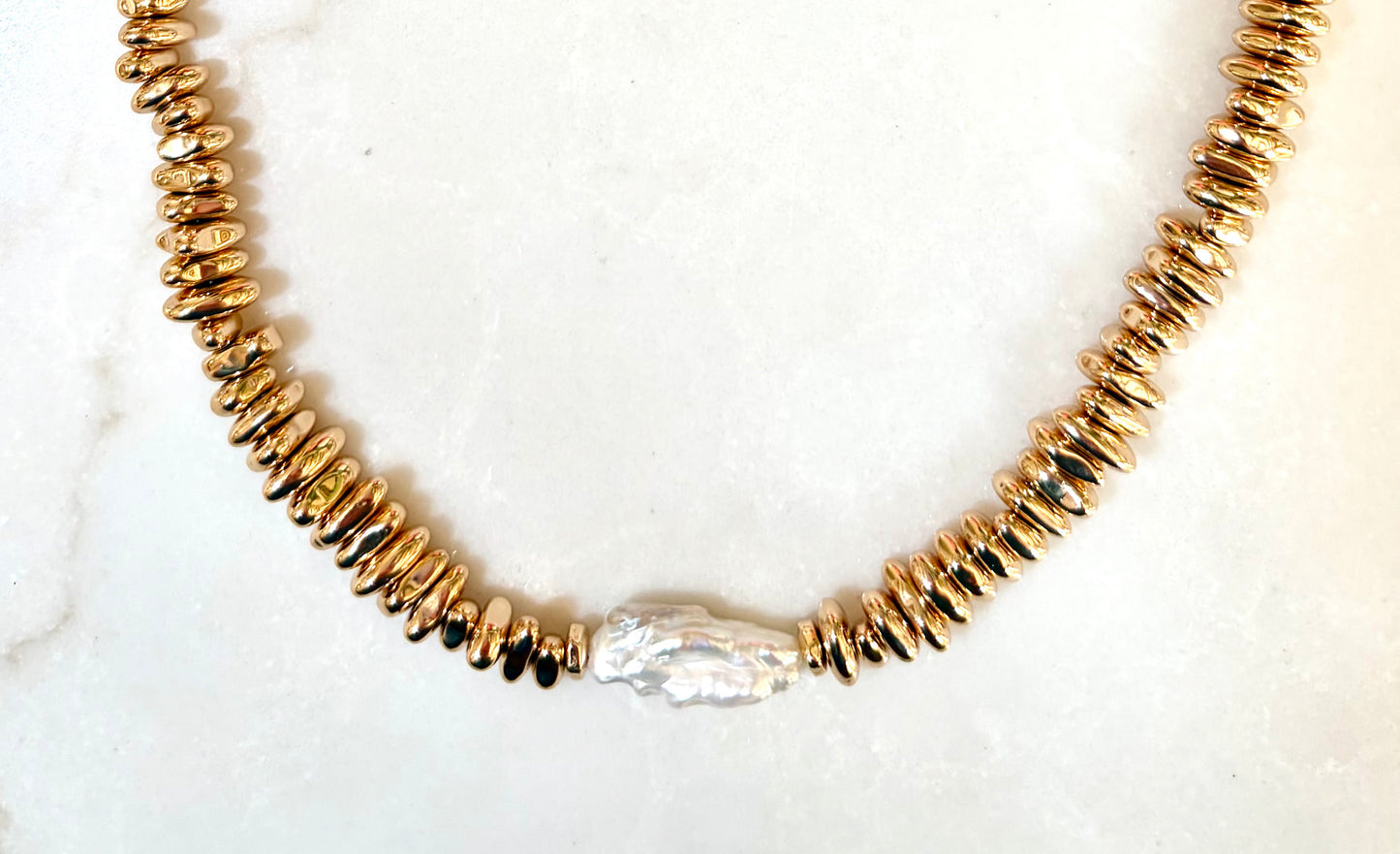 Golden Tide Choker Necklace | Freshwater Pearl & Gold Disc Beads