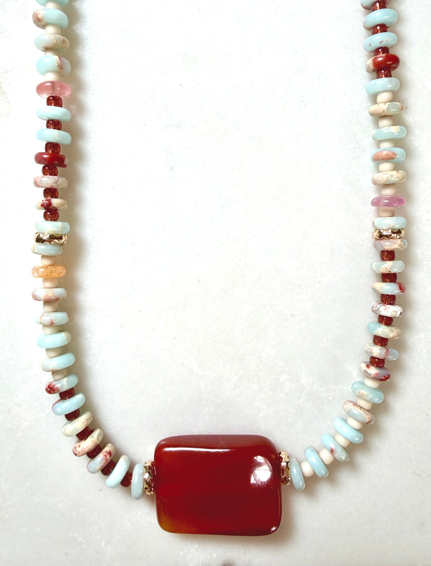 Multi-Stone Chip Bead Harmony Necklace - Light Blue