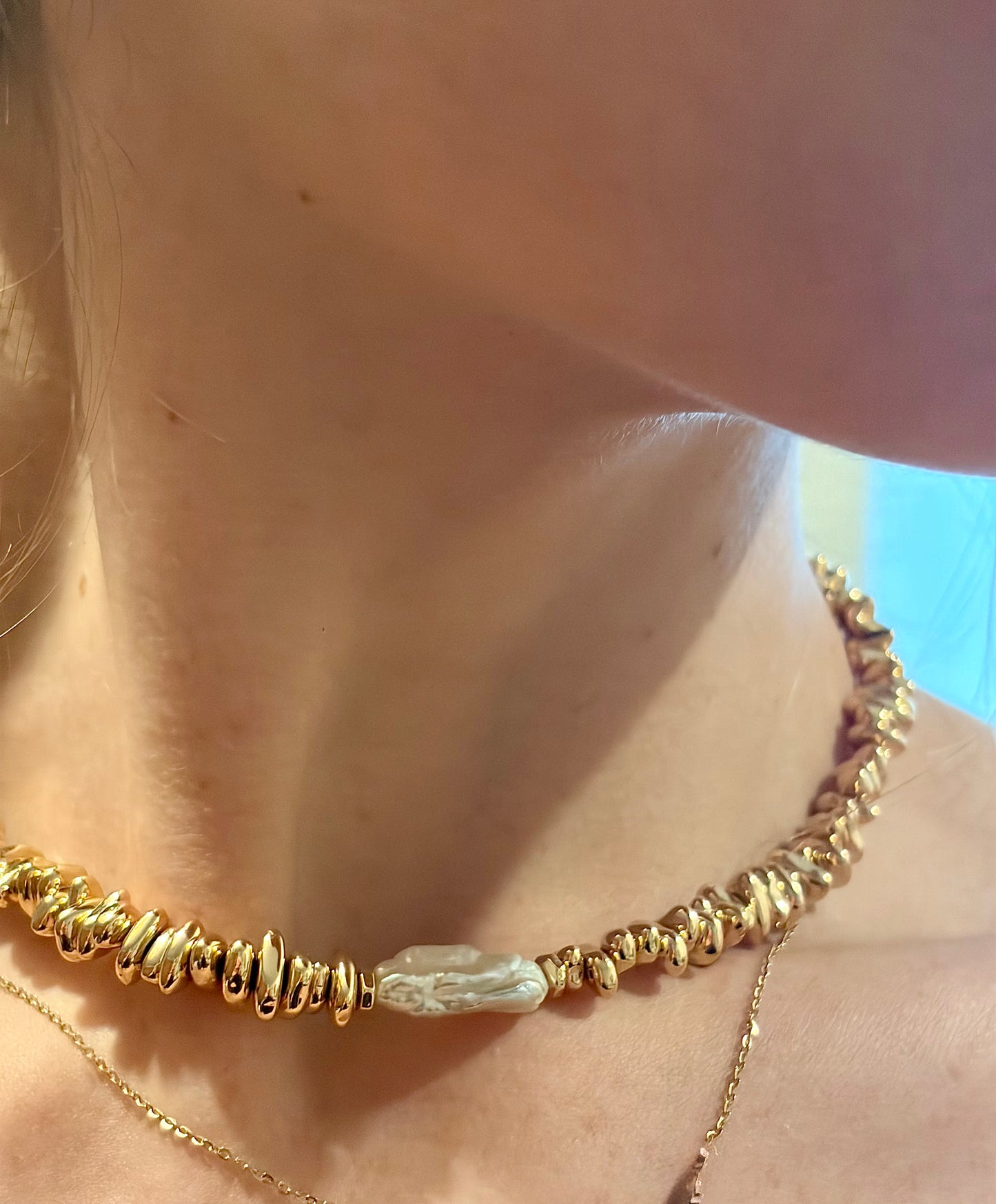 Golden Tide Choker Necklace | Freshwater Pearl & Gold Disc Beads
